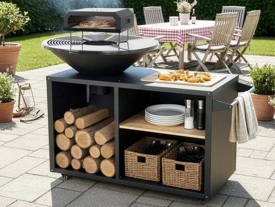 Barbecue Plancha Brasero Avec Four à Pizza "maréchal" - ø 81 Cm - Noir -habitat Et Jardin - Image 2