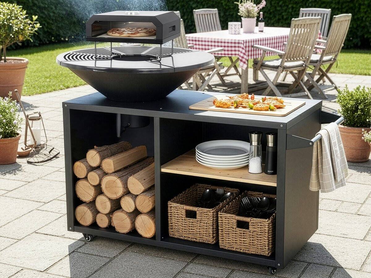 Barbecue Plancha Brasero Avec Four à Pizza "maréchal" - ø 81 Cm  - Noir -habitat Et Jardin - Image 2