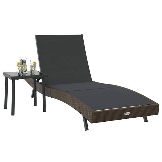 2 pcs Transat | Bain de soleil | Chaise longue Noir et Marron polyrotin - Image 3
