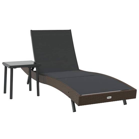 2 pcs Transat | Bain de soleil | Chaise longue Noir et Marron polyrotin - Image 1