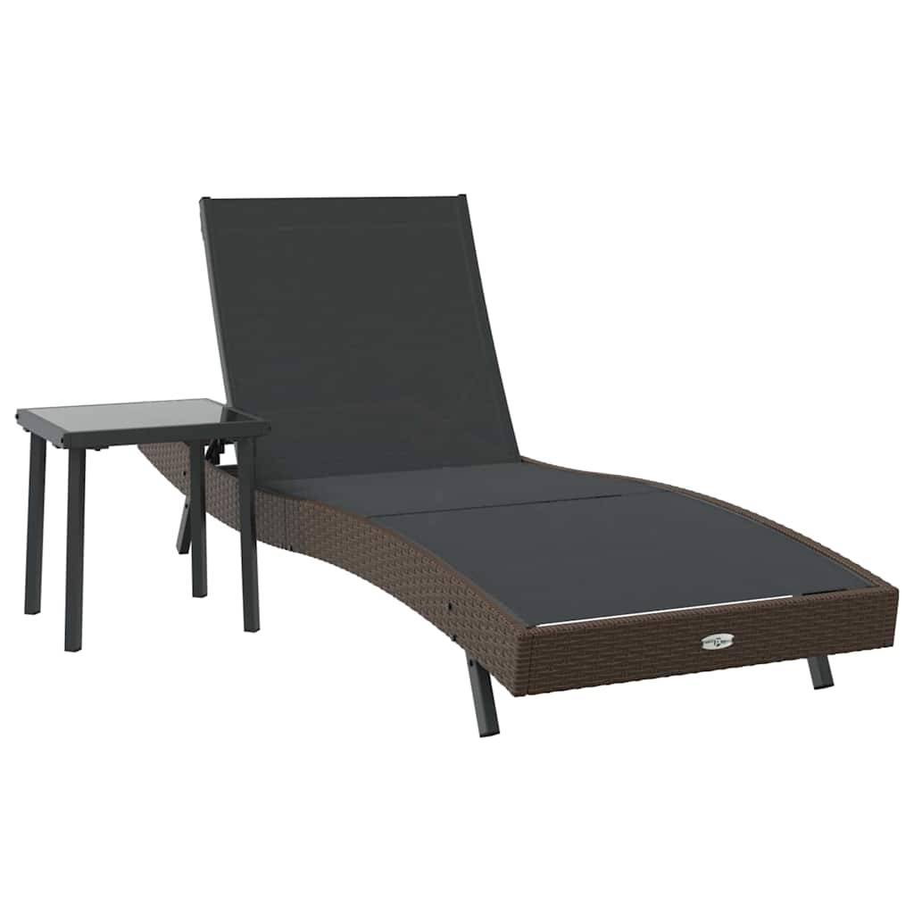2 pcs Transat | Bain de soleil | Chaise longue Noir et Marron polyrotin - Image 1