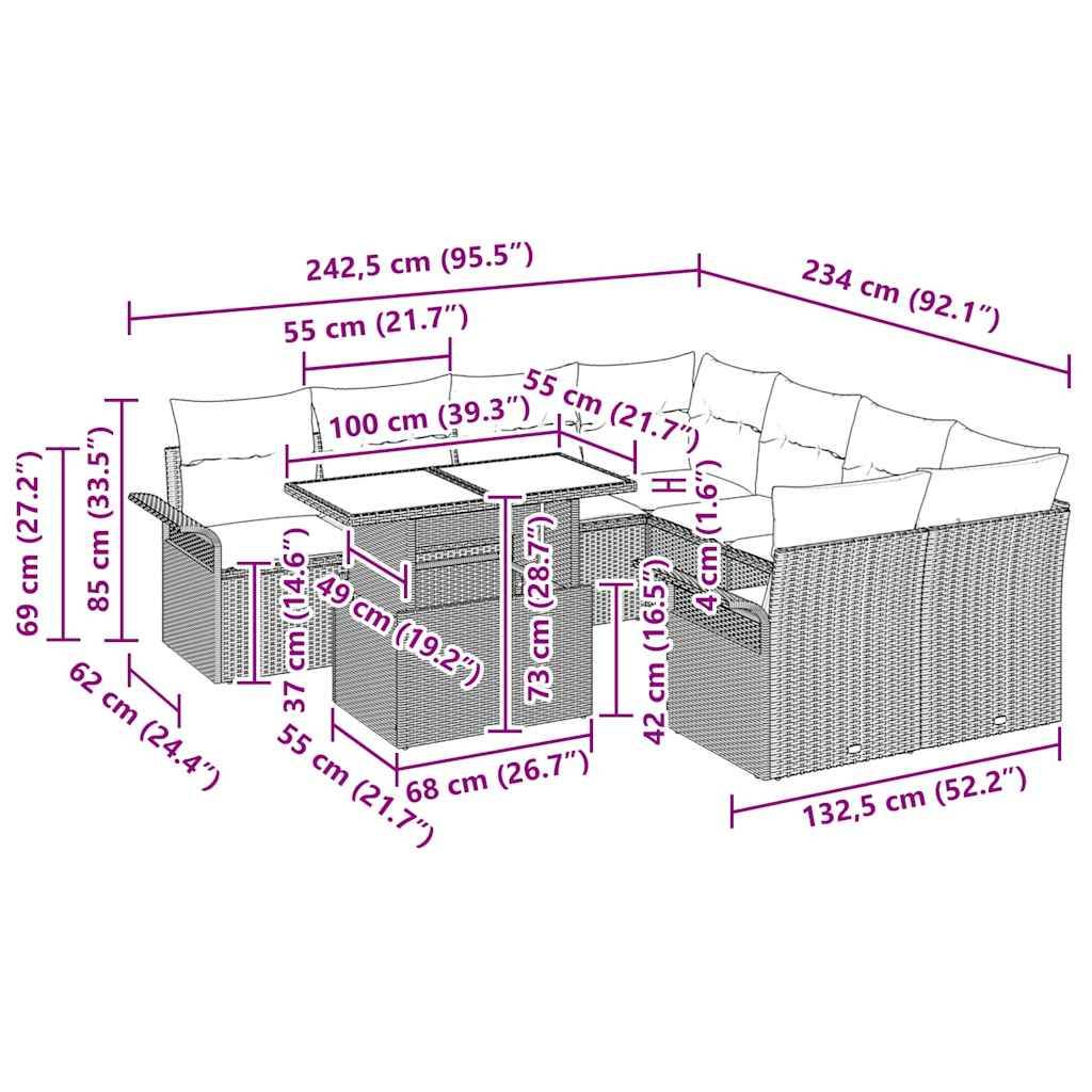 ComfortXL - Salon de jardin 8 places Gris 9 pcs polyrotin modulable en L avec table – ComfortXL Outdoor Living - Image 3