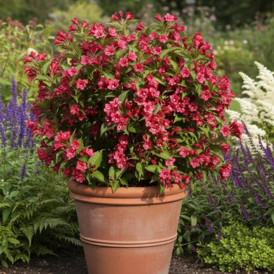 Weigela Bristol Ruby, Weigelia à fleurs Rouge - feuillage Caduc - Pot de 3L - 20/40 cm- hauteur à maturité De 1,00 m à 1,50 m - Image 5