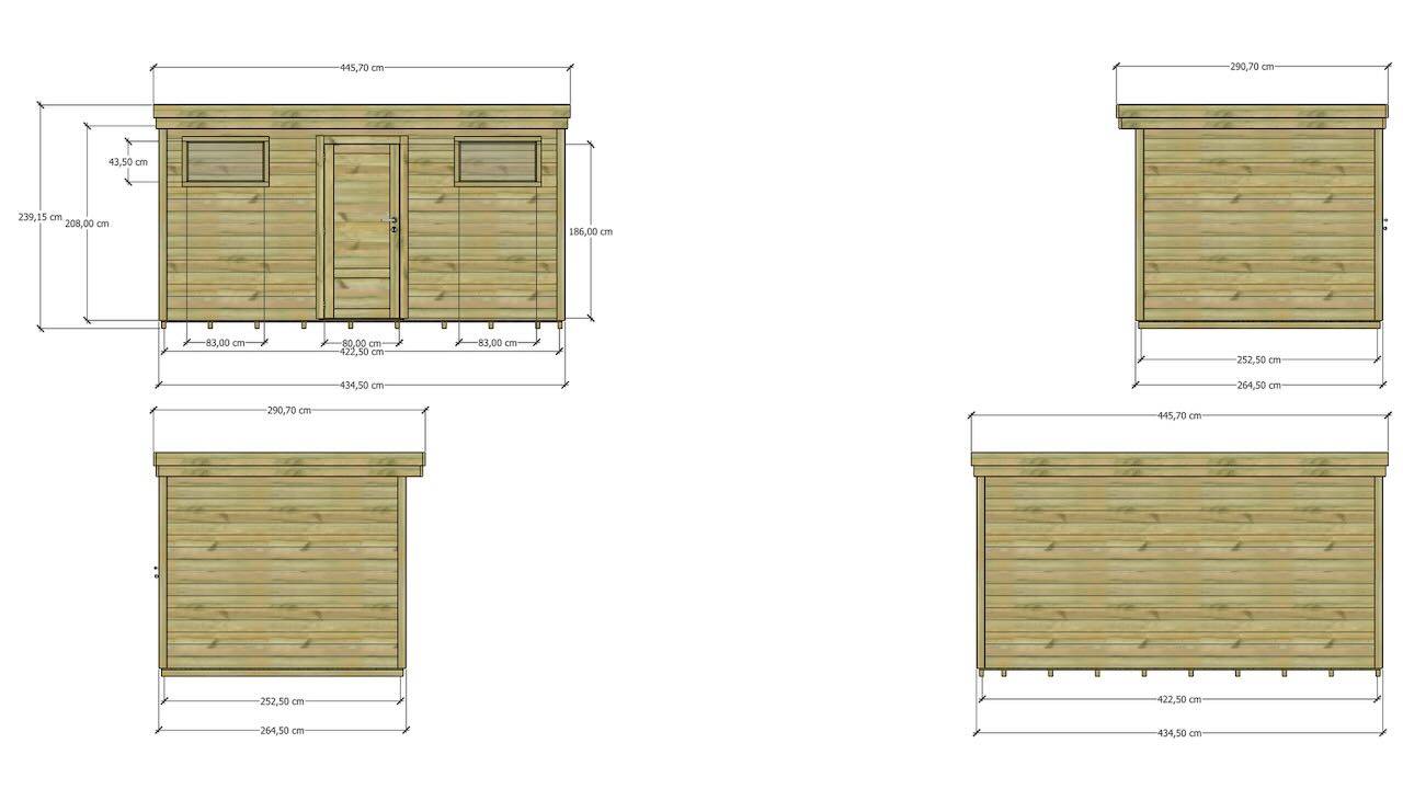 Abri Français - ABRI DE JARDIN bois autoclave 27mm - 4,34x2,64m / 11m2 - Bac acier - Plancher bois - Image 4