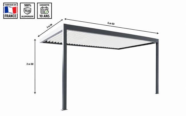 Pergola Bioclimatique Aluminium Adossée Motorisée Éclairée 5x3 Anthracite SV ORIAL France - Image 2