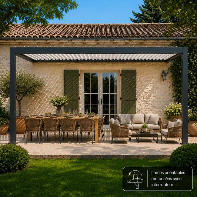 Pergola Bioclimatique Aluminium Adossée Motorisée Éclairée 5x3 Anthracite SV ORIAL France - Image 4