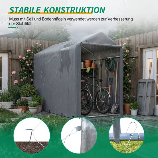 Abri Vélo Extérieur Acier et PE pour Outils Imperméable 187x100x160 cm Gris Foncé - ComfortXL Outdoor Living - Image 6