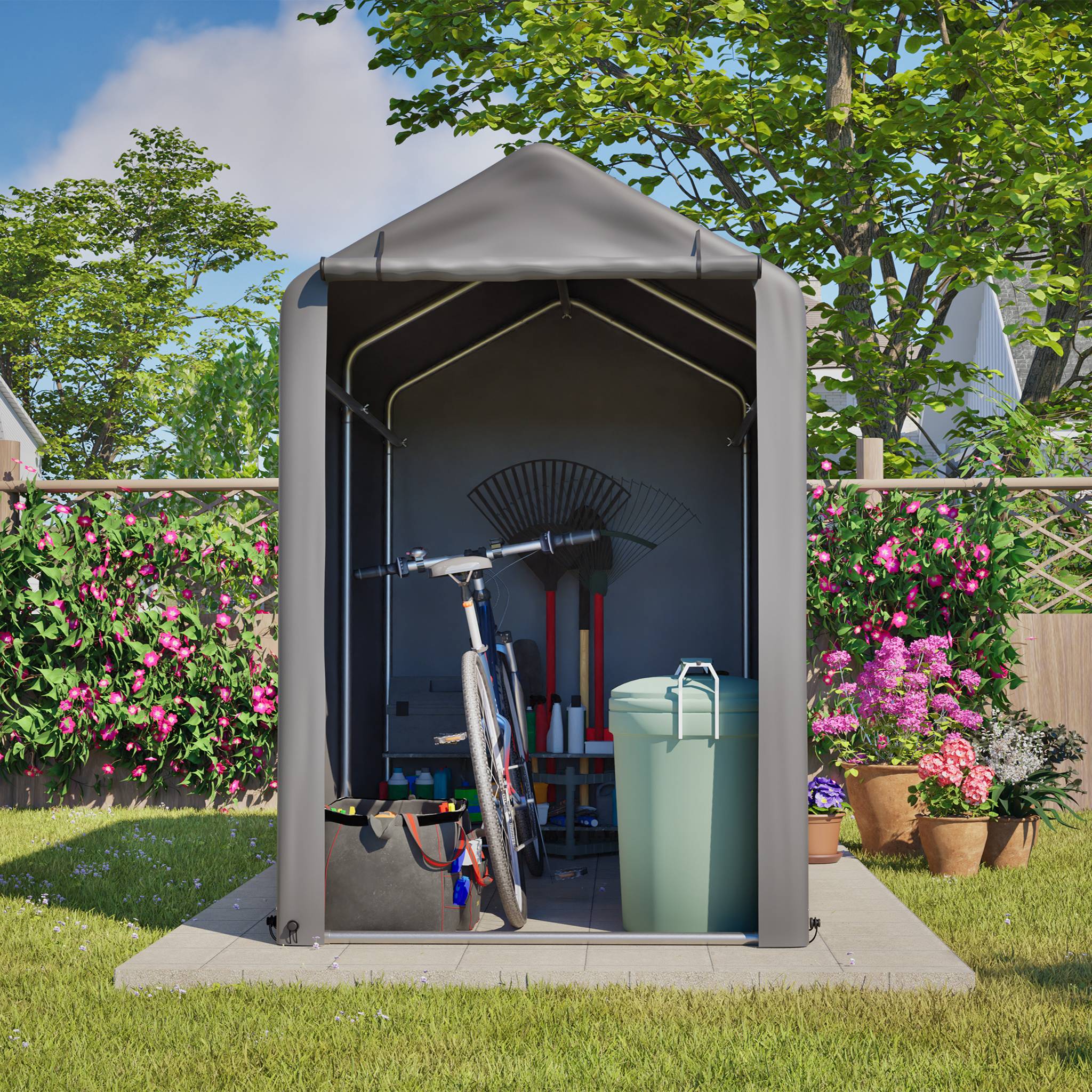 Abri Vélo Extérieur Acier et PE pour Outils Imperméable 187x100x160 cm Gris Foncé - ComfortXL Outdoor Living - Image 8