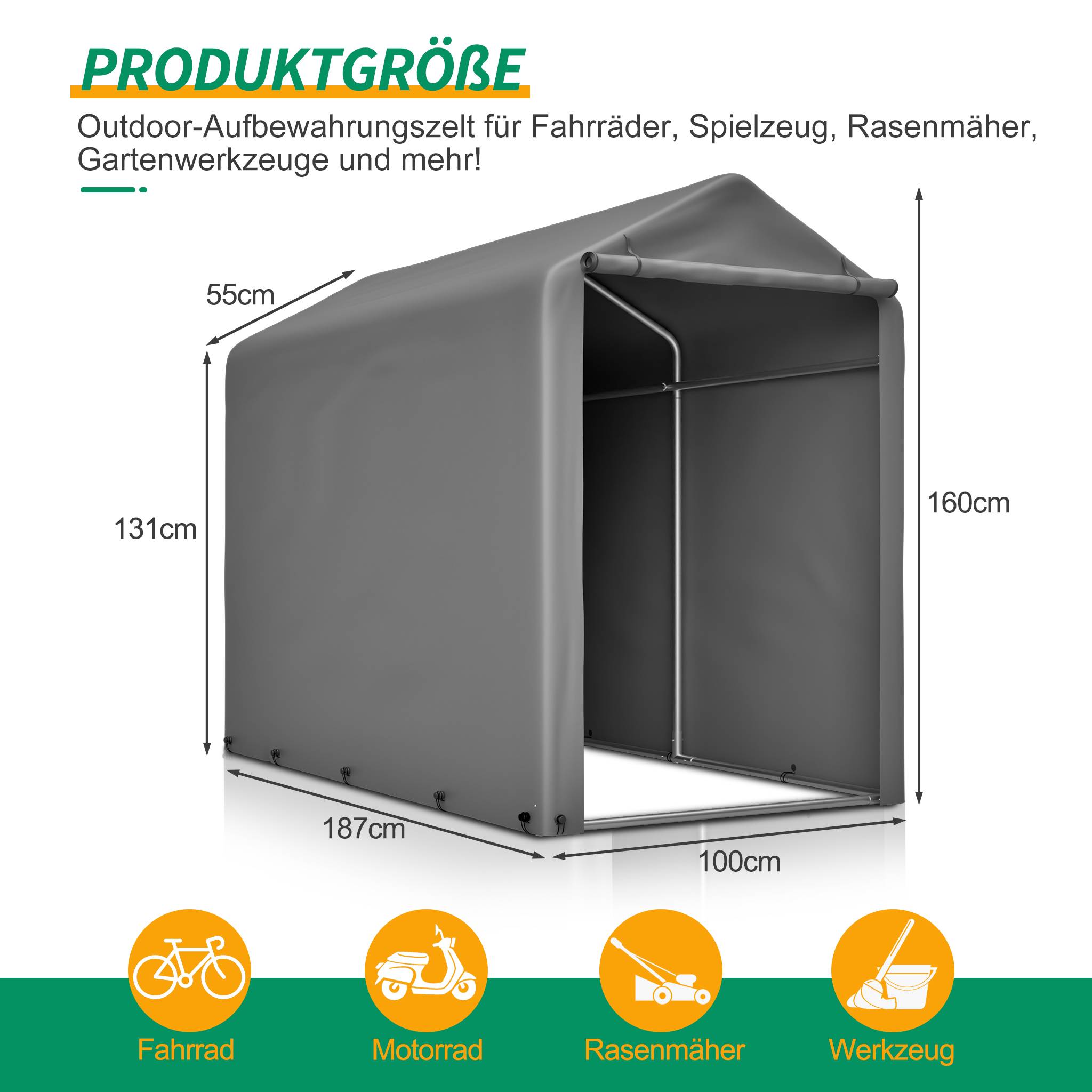 Abri Vélo Extérieur Acier et PE pour Outils Imperméable 187x100x160 cm Gris Foncé - ComfortXL Outdoor Living - Image 2