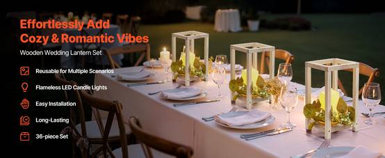 VEVOR Lanterne de Mariage Bois avec Bougies LED Couronnes Fleur Lot de 12 Blanc - Image 9