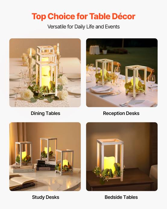 VEVOR Lanterne de Mariage Bois avec Bougies LED Couronnes Fleur Lot de 12 Blanc - Image 6