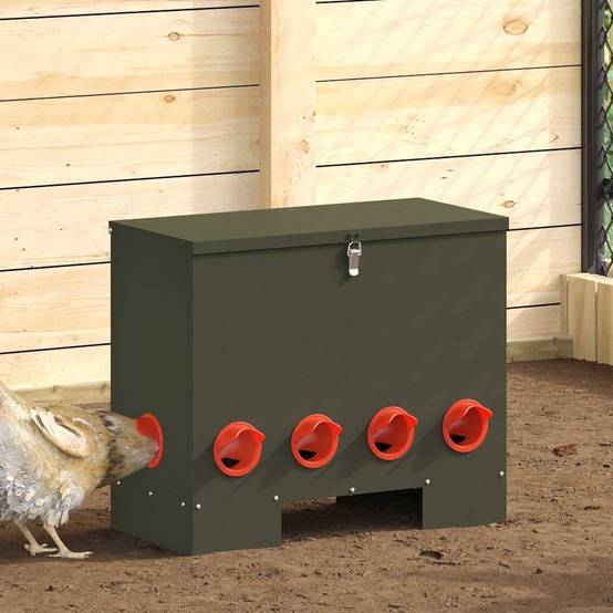 Distributeur Grain Poule Métal Extérieur 25kg Olive - ComfortXL Outdoor Living - Image 1
