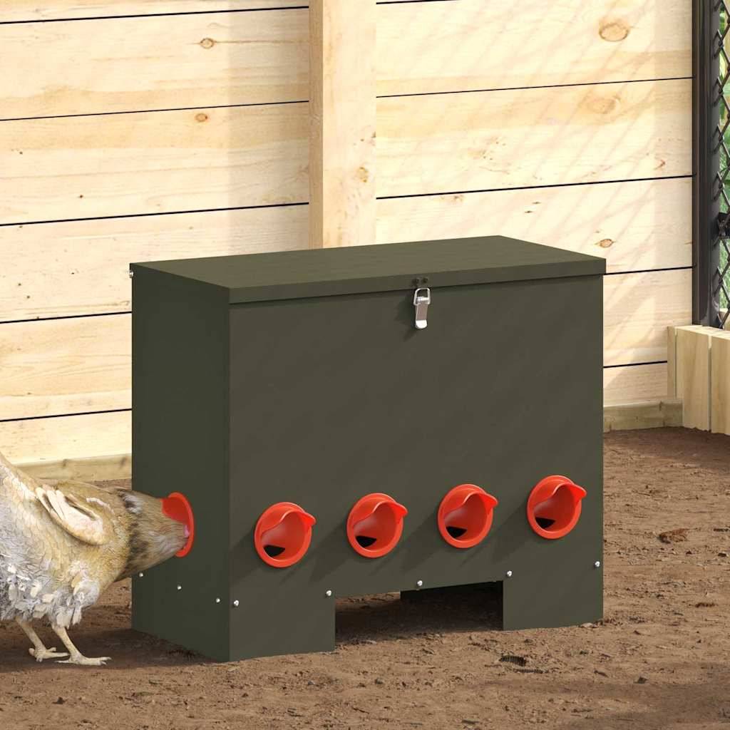 Distributeur Grain Poule Métal Extérieur 25kg Olive - ComfortXL Outdoor Living - Image 1