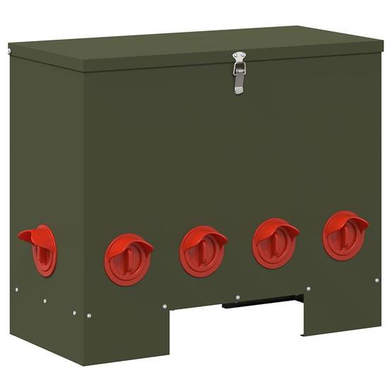 Distributeur Grain Poule Métal Extérieur 25kg Olive - ComfortXL Outdoor Living - Image 2