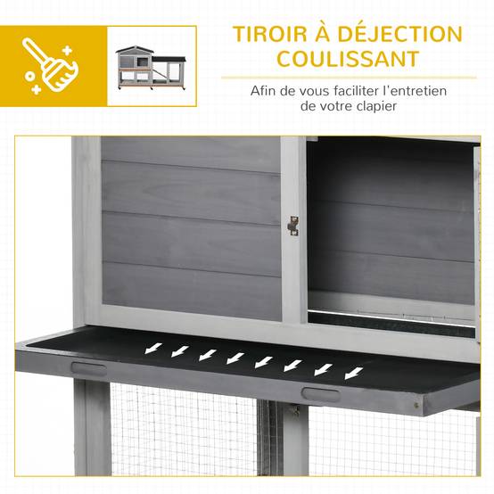 Clapier bois pour lapins petit enclos animaux villa pour lapin sur roulettes 2 étages 3 plateaux coulissants 157,4 x 53 x 99,5 cm gris - Image 8