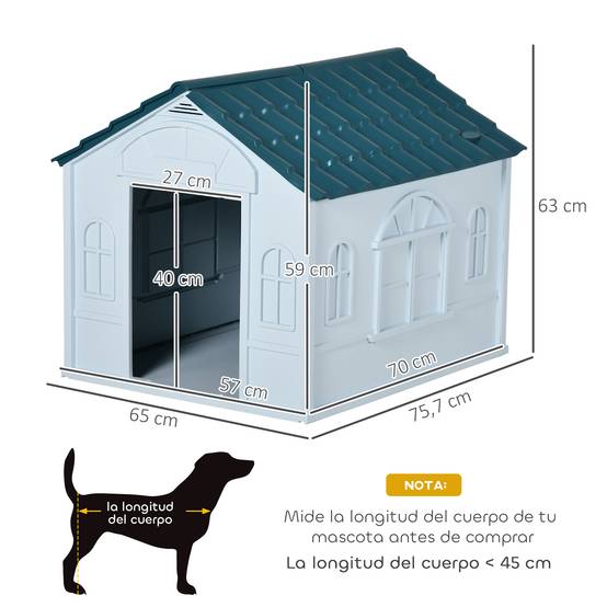 Niche pour chien moyen, fausses fenêtres et toit imitation tuiles, 65x75,7x63 cm, bleu-vert et blanc - Image 5