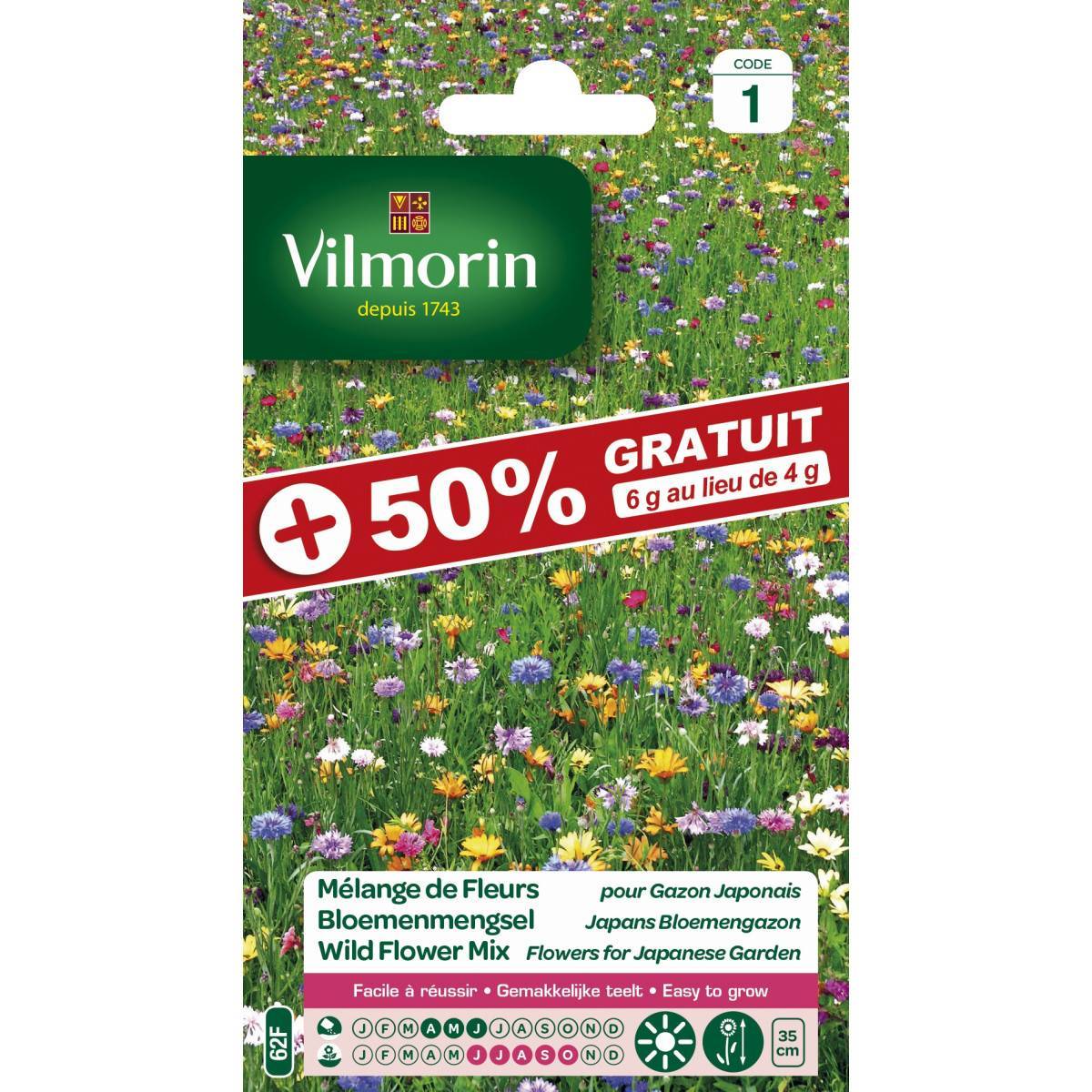 Vilmorin - Sachet graines Mélange de fleurs pour Gazon Japonais  +50% GRATUIT