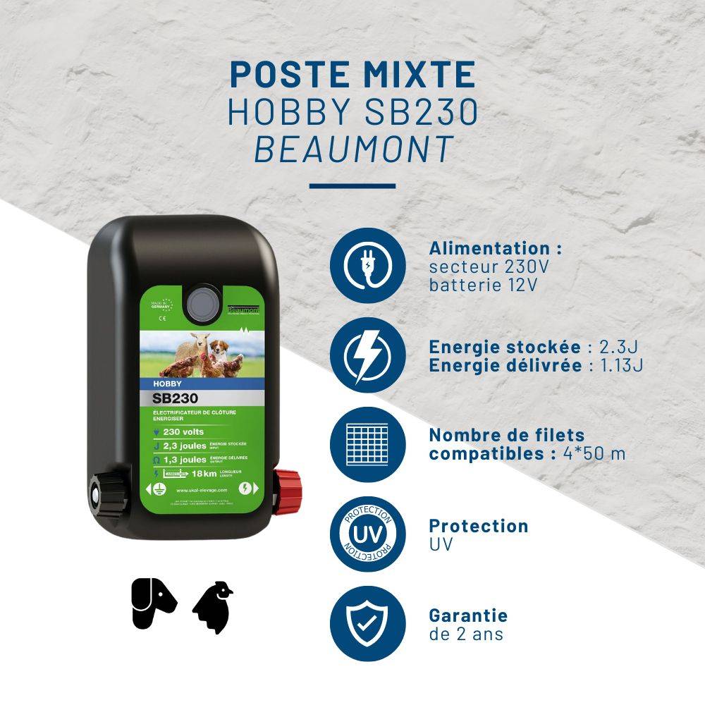Beaumont - Kit clôture mobile volailles filet 50m poste mixte - Image 2