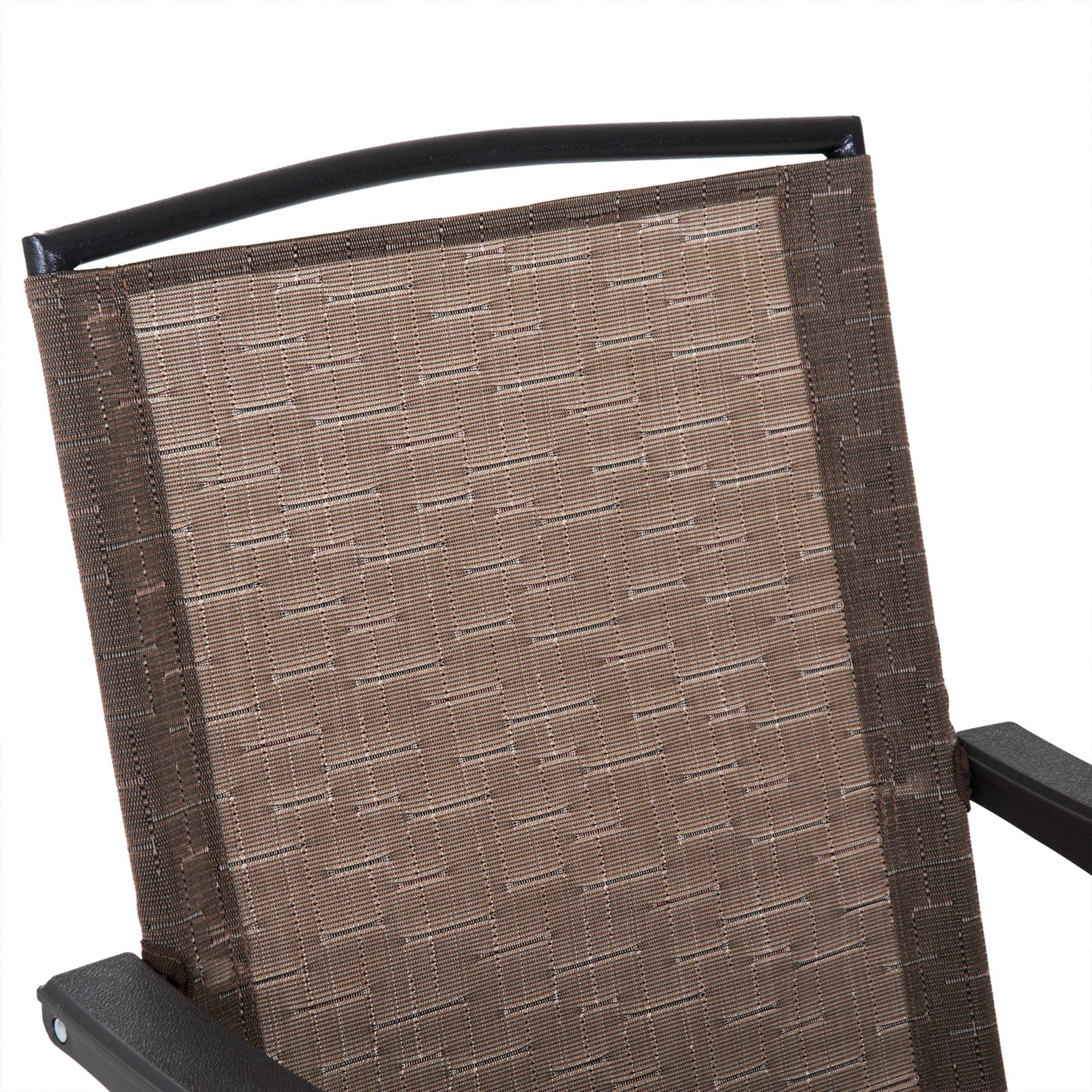 Ensemble table et 2 chaises de jardin extérieur patio terrasse, chaise pliante dossier inclinable 4 niveaux, textilène acier marron - Image 9