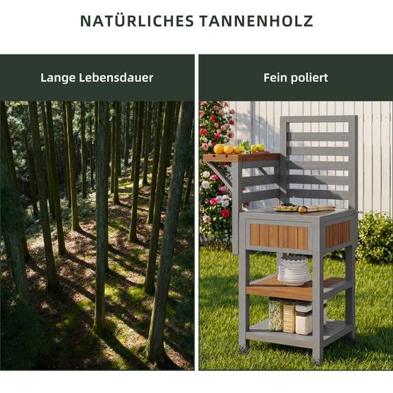Desserte jardin bois massif station barbecue avec plan travail inox 74x54x149cm naturel - ComfortXL Outdoor Living - Image 6