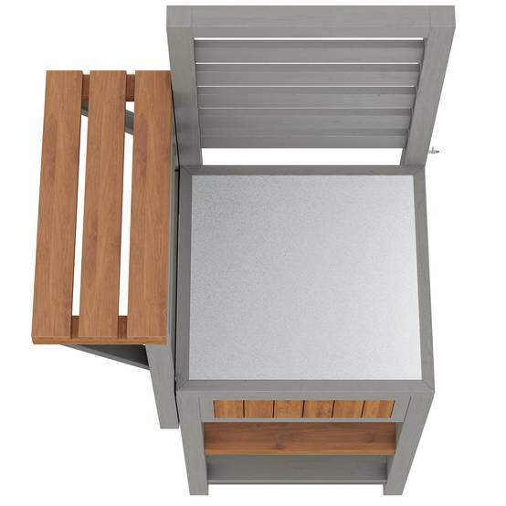 Desserte jardin bois massif station barbecue avec plan travail inox 74x54x149cm naturel - ComfortXL Outdoor Living - Image 7