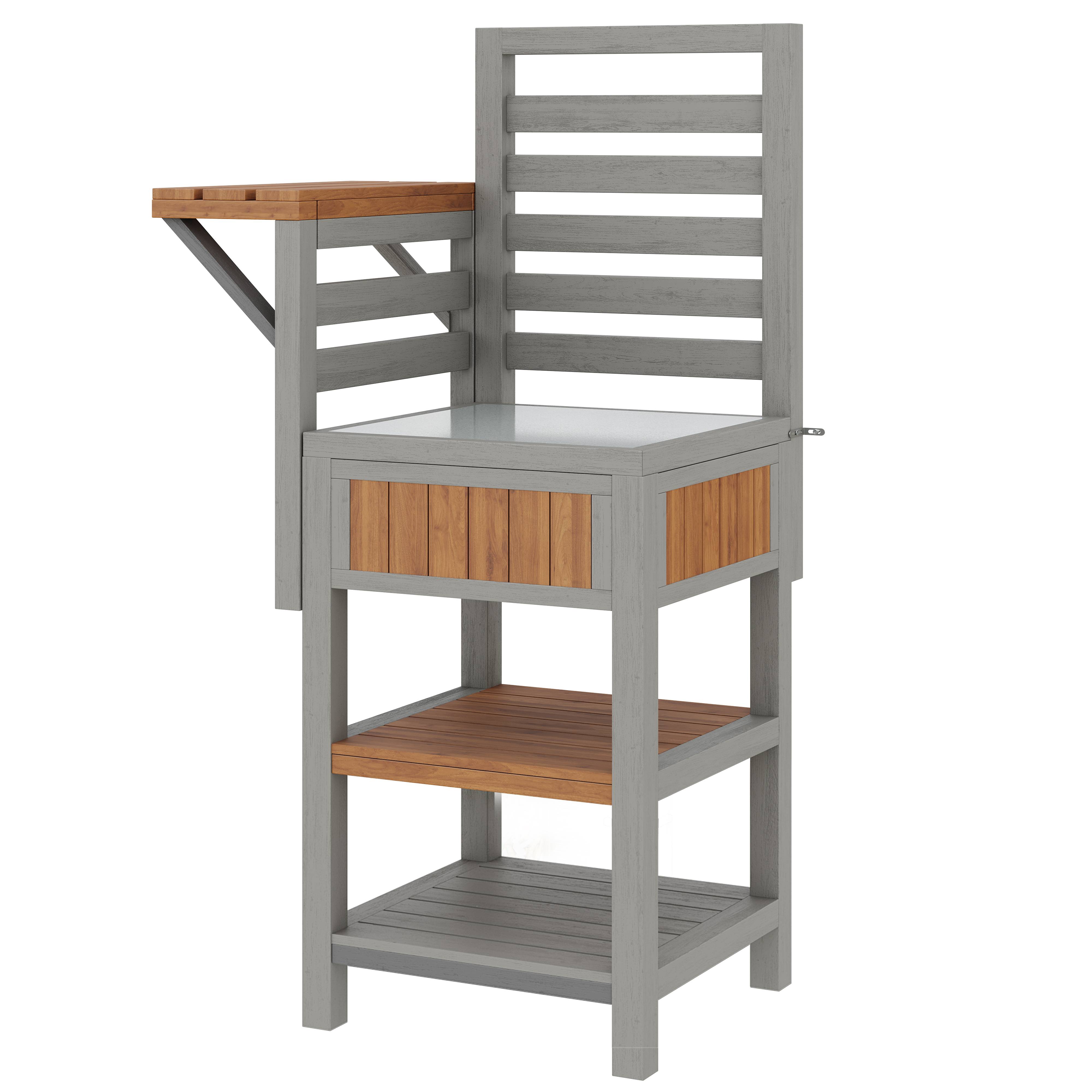 Desserte jardin bois massif station barbecue avec plan travail inox 74x54x149cm naturel - ComfortXL Outdoor Living - Image 2