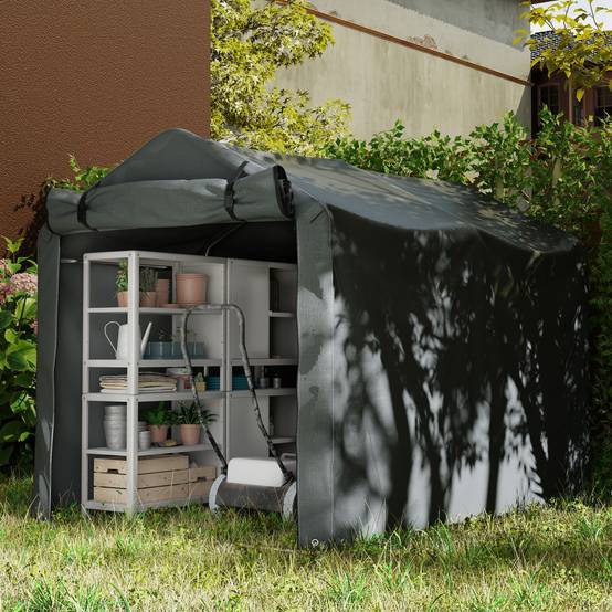 Abri de jardin extérieur pour outils et vélos, 2,2 x 1,57 x 1,65 m, avec porte zippée, imperméable, gris foncé - Image 9