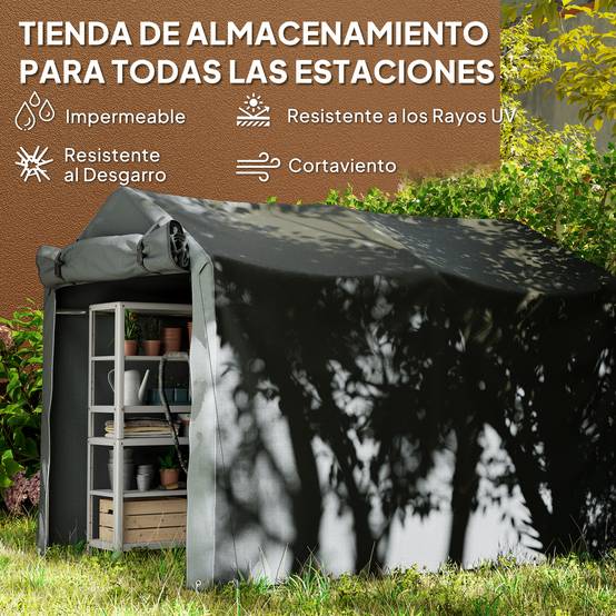 Abri de jardin extérieur pour outils et vélos, 2,2 x 1,57 x 1,65 m, avec porte zippée, imperméable, gris foncé - Image 6