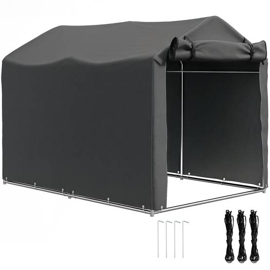 Abri de jardin extérieur pour outils et vélos, 2,2 x 1,57 x 1,65 m, avec porte zippée, imperméable, gris foncé - Image 1