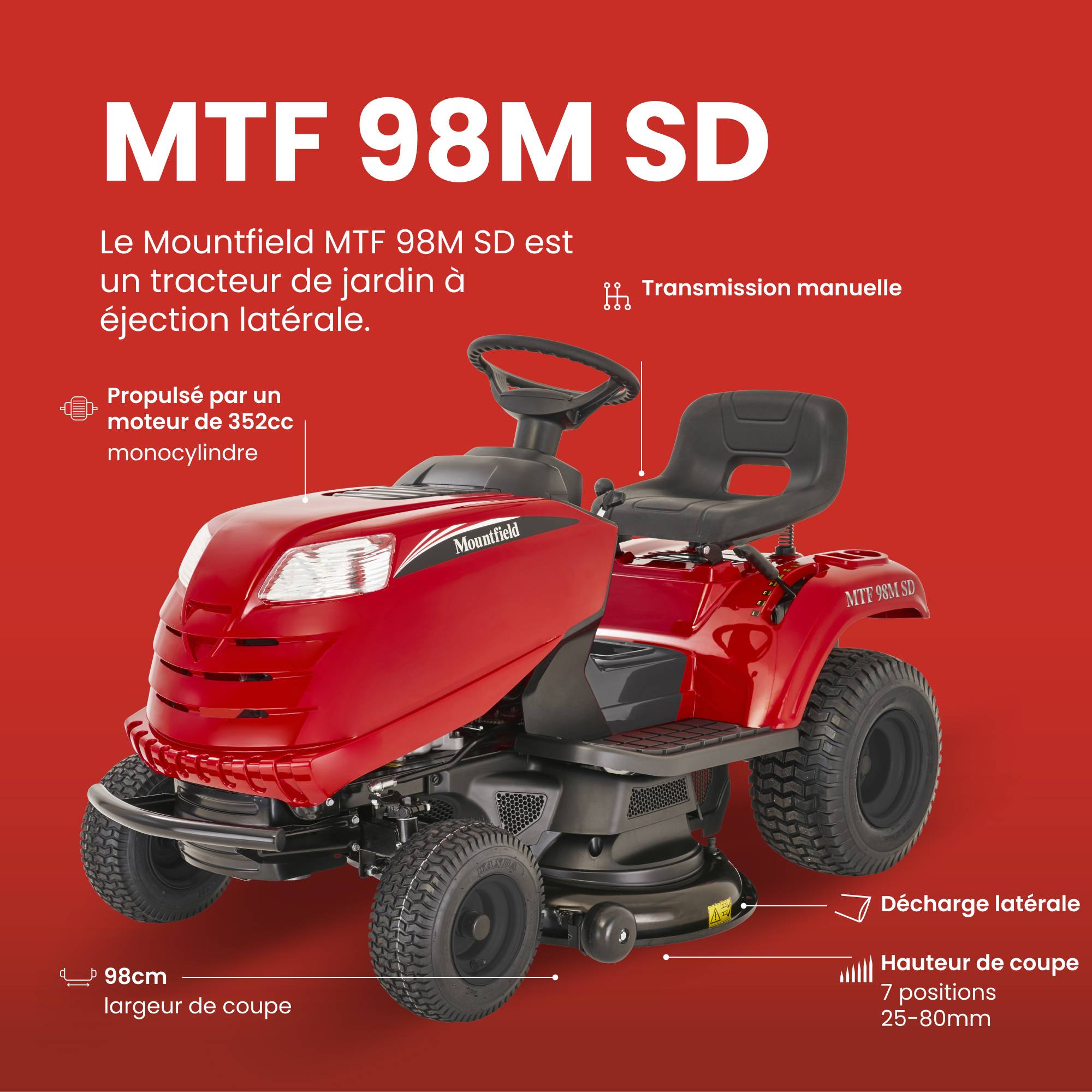 Tracteur tondeuse Mountfield MTF 98M SD – 98 cm, éjection latérale STIGA - Image 6