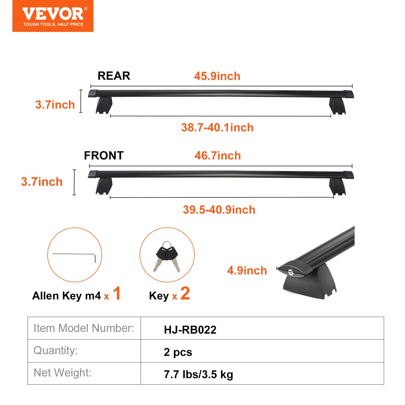VEVOR Barres de toit transversales 2 PCs compatible JEEP GRAND CHEROKEE 2011-2021, aluminium. - Image 7