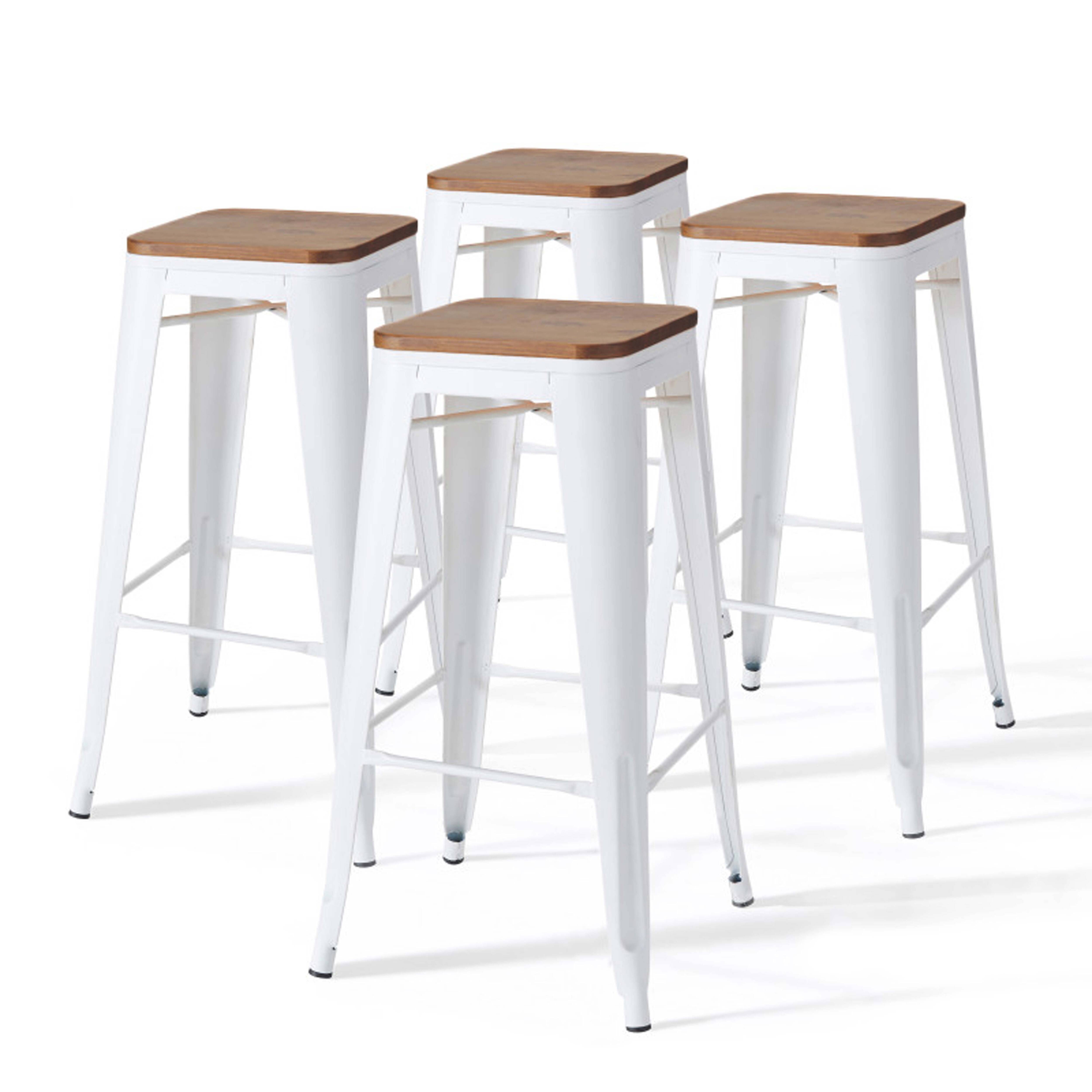 Oviala - Lot de 4 tabourets de bar en acier blanc Indus - Oviala - Image 1