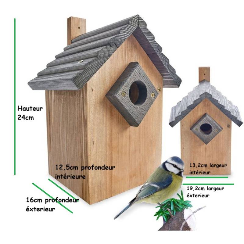 Mangeoire oiseaux extérieur à suspendre pour oiseaux sauvages en bois massif toit gris - Image 5