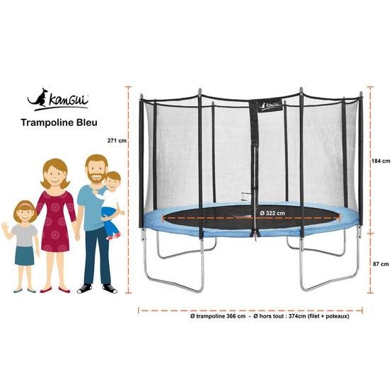 Kangui - Trampoline de jardin 366 cm + filet de sécurité + échelle | Normes CE/EU Kangui - Image 4