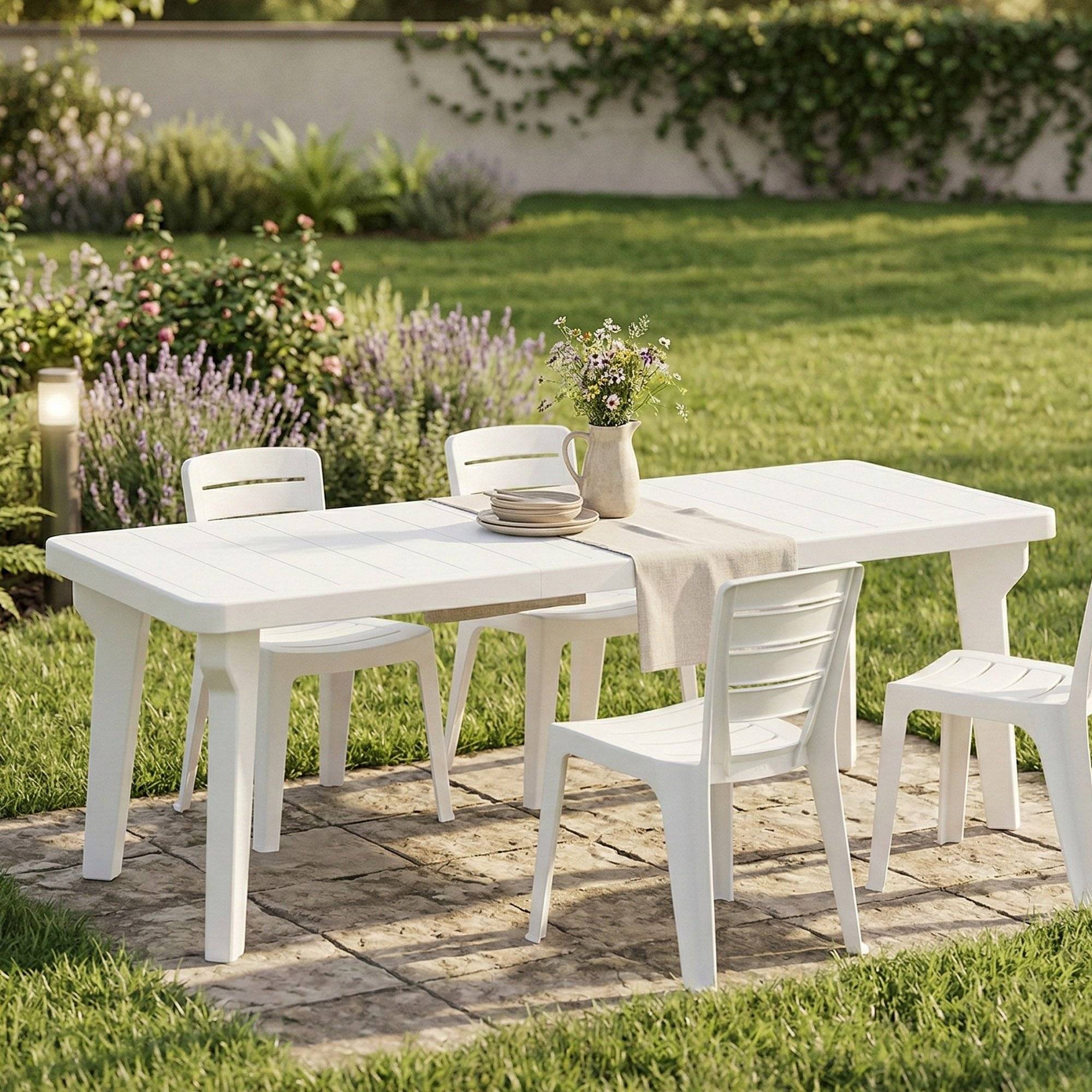 Dmora - Table d'extérieur Mercurio, Base pique-nique, Table de jardin, Table d'extérieur polyvalent, Made in Italy, 160/220x90 h74 cm, Blanc - Image 2