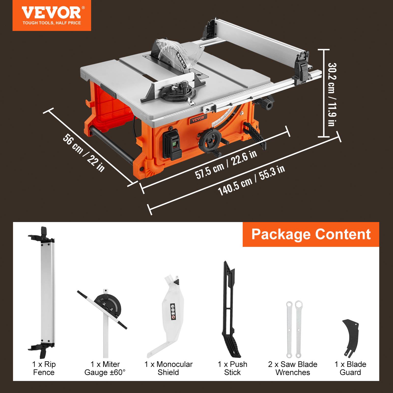 Vevor - VEVOR Scie circulaire sur table 1800W, capacité coupe 625 mm, coupe transversale 85mm, biseau 60mm. - Image 7