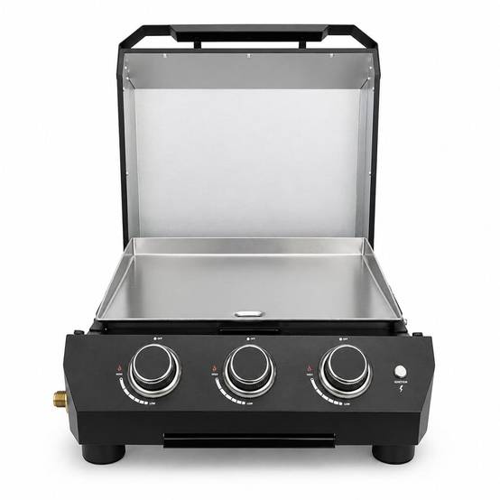 Plancha à gaz à poser Patton Vigor D300 avec 3 brûleurs, couvercle et plaque de cuisson en acier inoxydable - Noir - Image 5