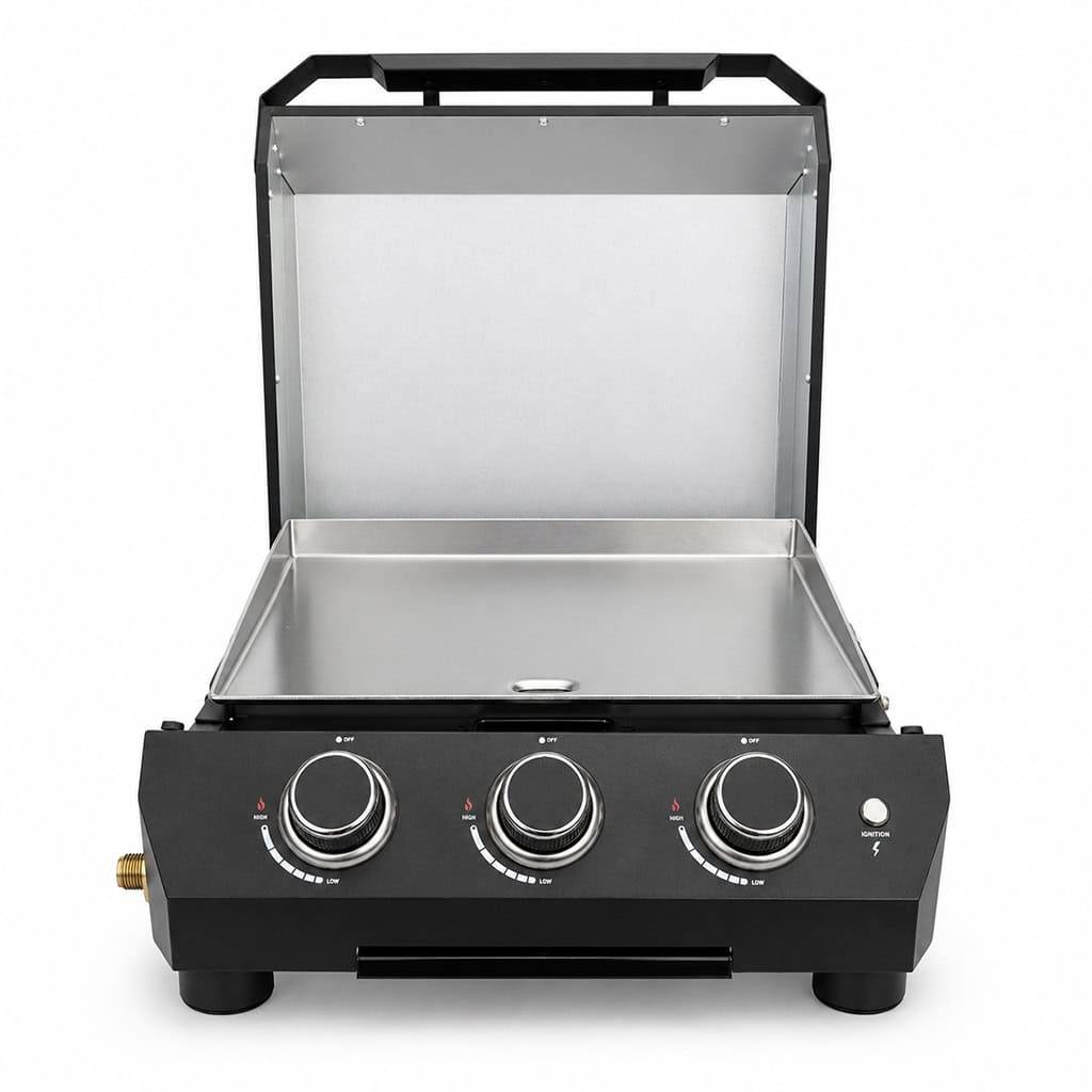 Plancha à gaz à poser Patton Vigor D300 avec 3 brûleurs, couvercle et plaque de cuisson en acier inoxydable - Noir - Image 5