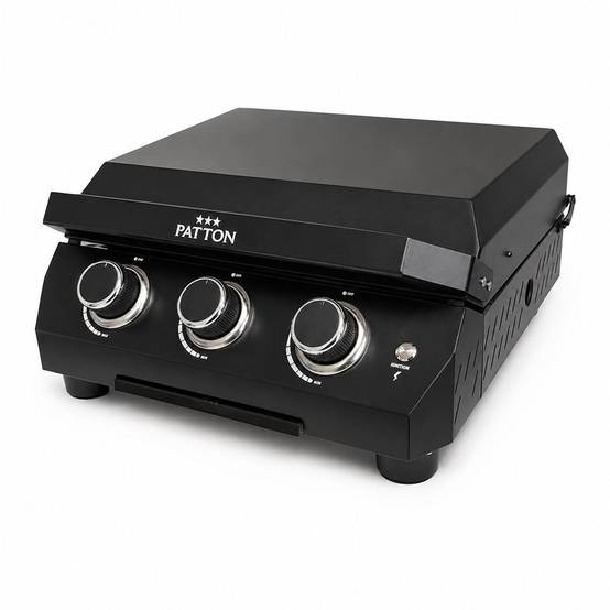 Plancha à gaz à poser Patton Vigor D300 avec 3 brûleurs, couvercle et plaque de cuisson en acier inoxydable - Noir - Image 4
