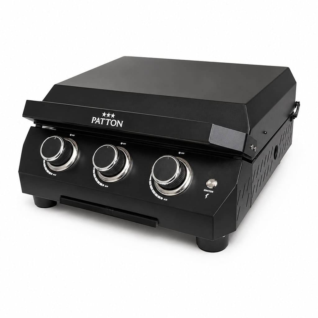 Plancha à gaz à poser Patton Vigor D300 avec 3 brûleurs, couvercle et plaque de cuisson en acier inoxydable - Noir - Image 4