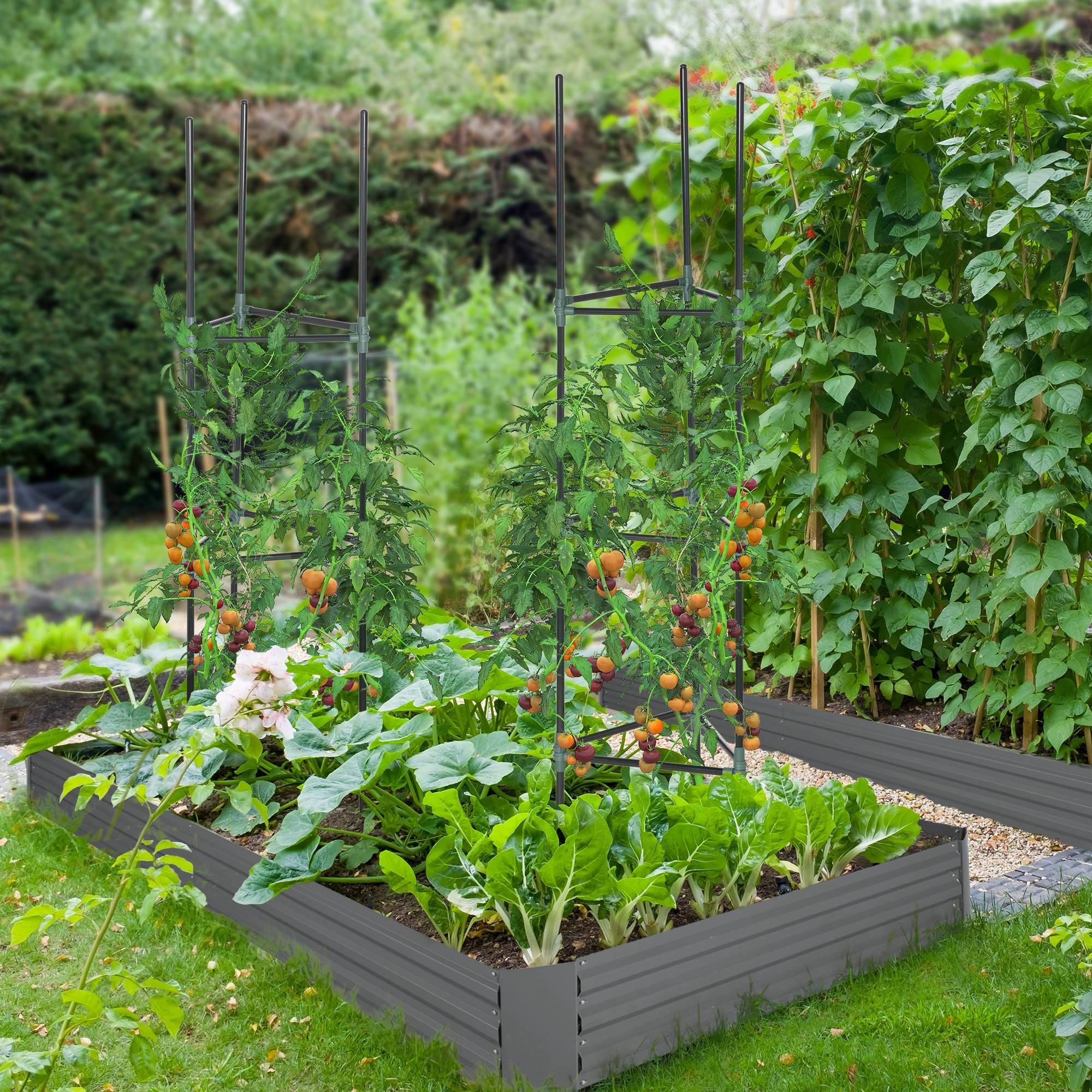 Carré potager jardinière rectangulaire en métal avec tuteurs pour tomates et plantes grimpantes 180 x 90 x 29,5 cm - Image 3