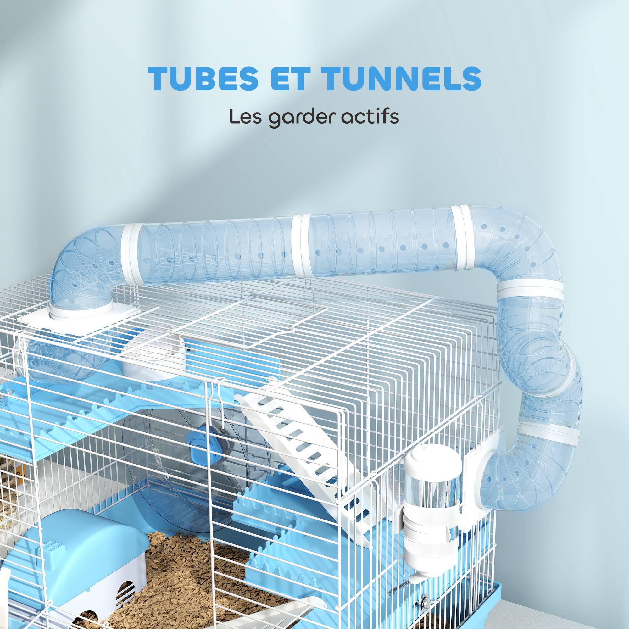 Cage hamster acier pour rongeurs nains portable 3 niveaux 47x31x29cm bleu - ComfortXL Outdoor Living - Image 8