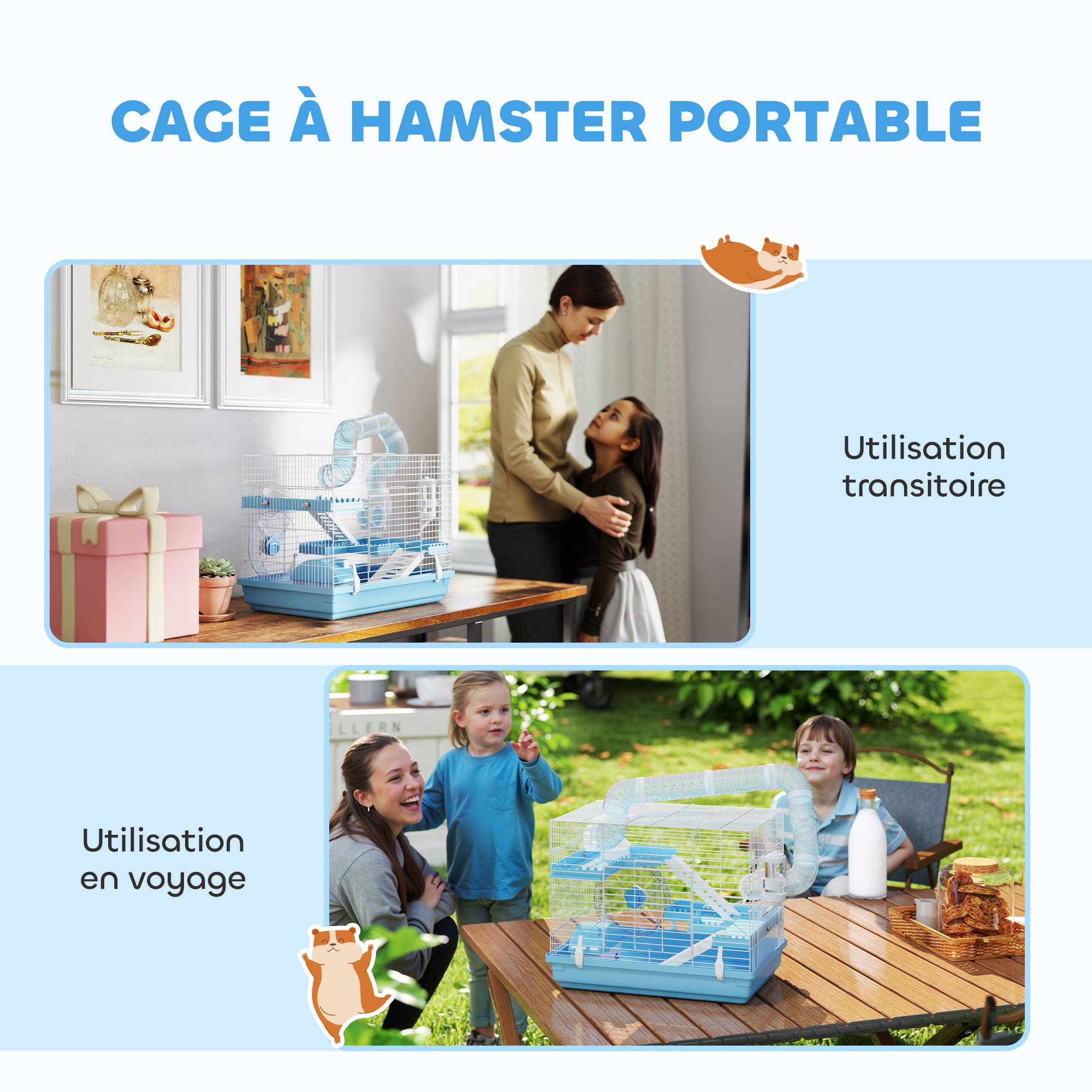 Cage hamster acier pour rongeurs nains portable 3 niveaux 47x31x29cm bleu - ComfortXL Outdoor Living - Image 6