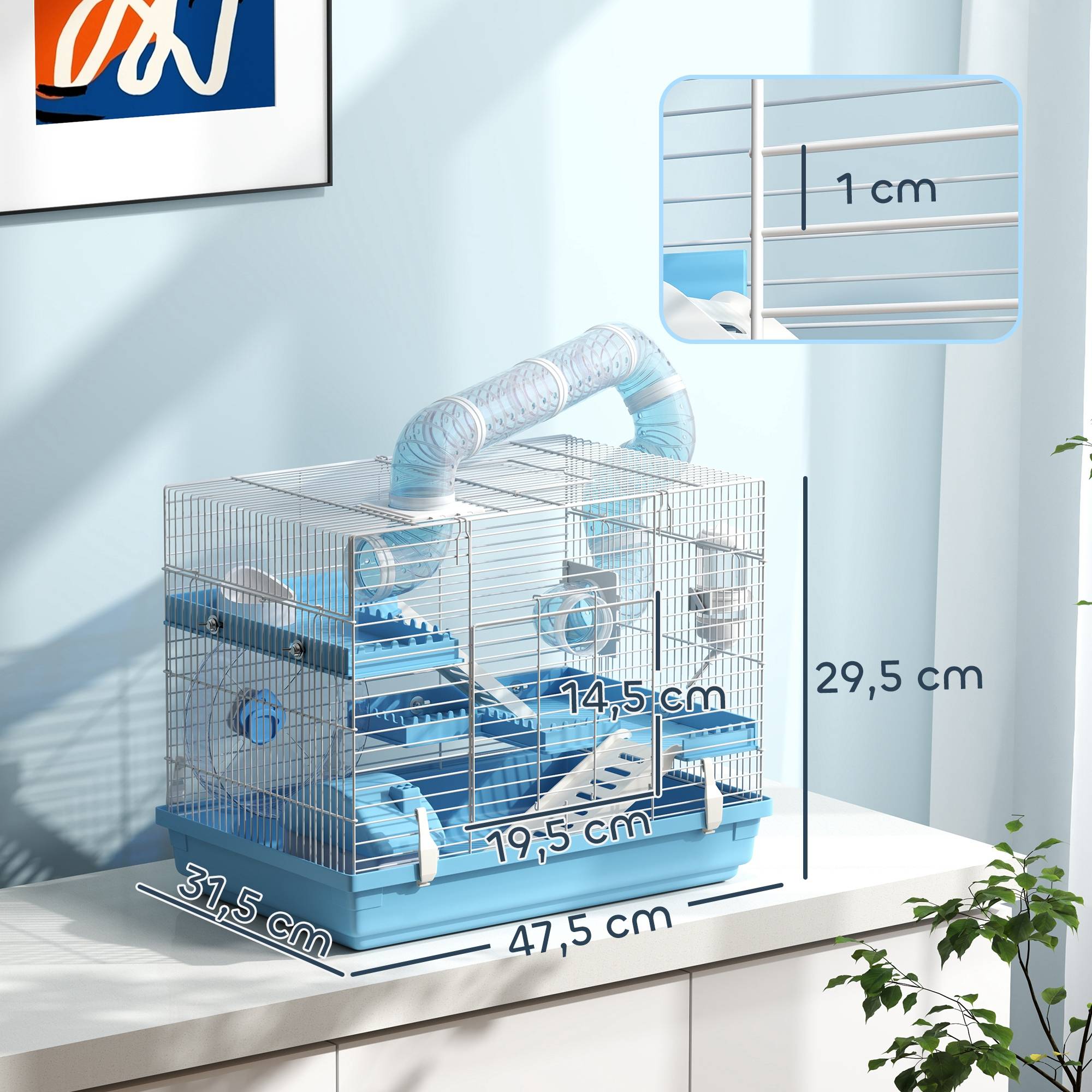 Cage hamster acier pour rongeurs nains portable 3 niveaux 47x31x29cm bleu - ComfortXL Outdoor Living - Image 5