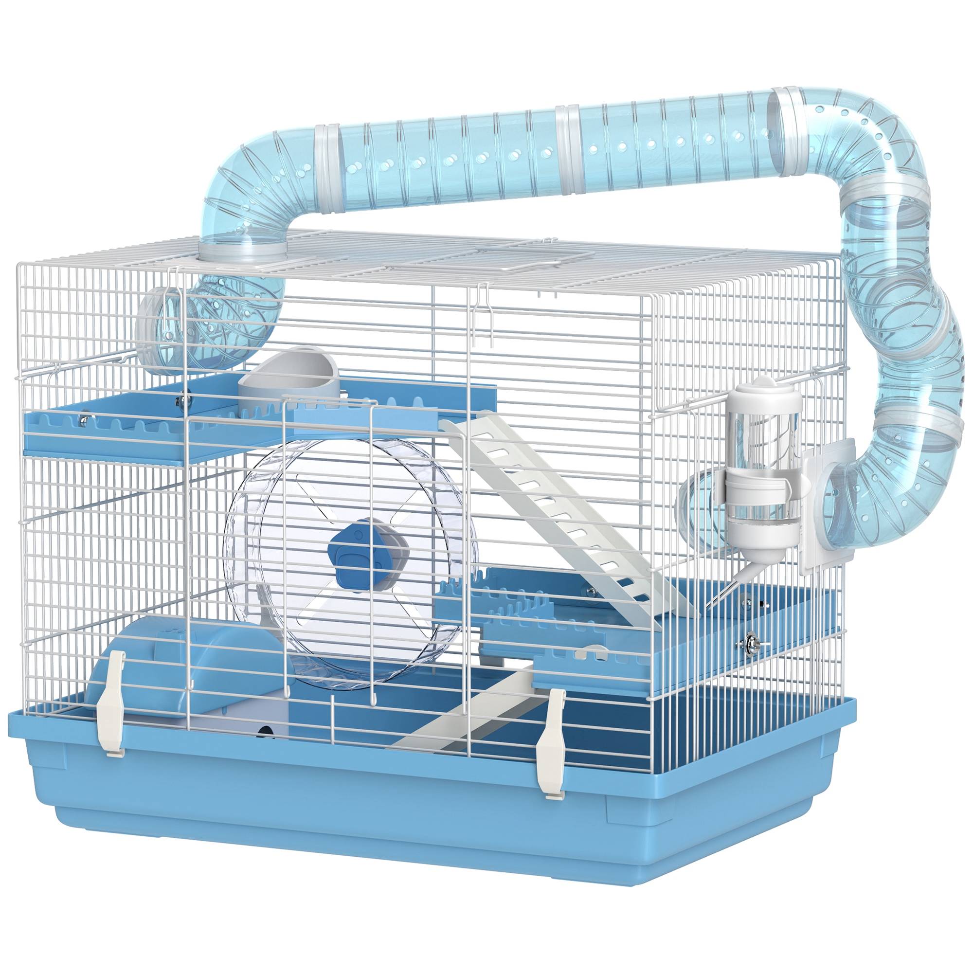 Cage hamster acier pour rongeurs nains portable 3 niveaux 47x31x29cm bleu - ComfortXL Outdoor Living - Image 1