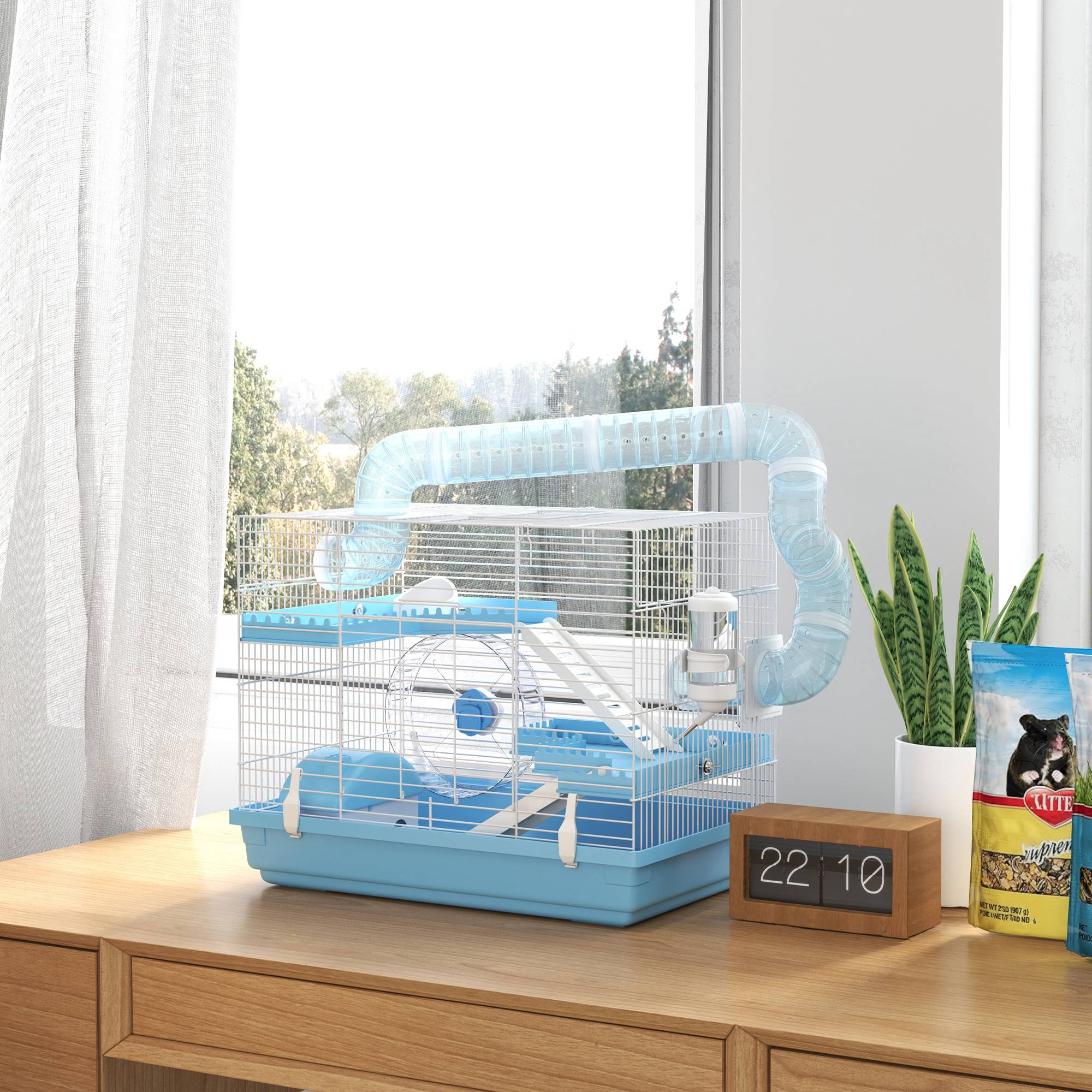 Cage hamster acier pour rongeurs nains portable 3 niveaux 47x31x29cm bleu - ComfortXL Outdoor Living - Image 3