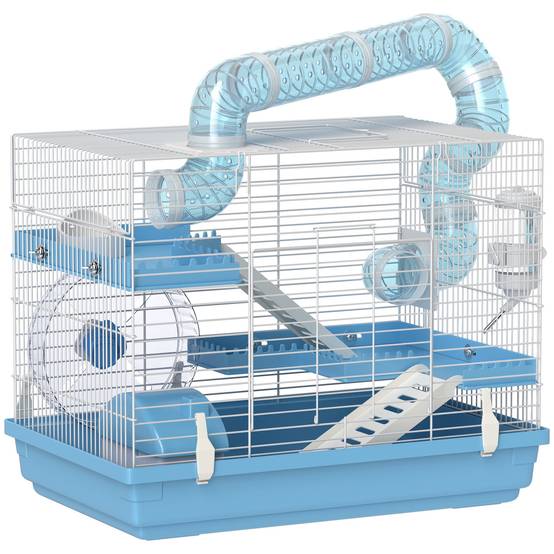 Cage hamster acier pour rongeurs nains portable 3 niveaux 47x31x29cm bleu - ComfortXL Outdoor Living - Image 2