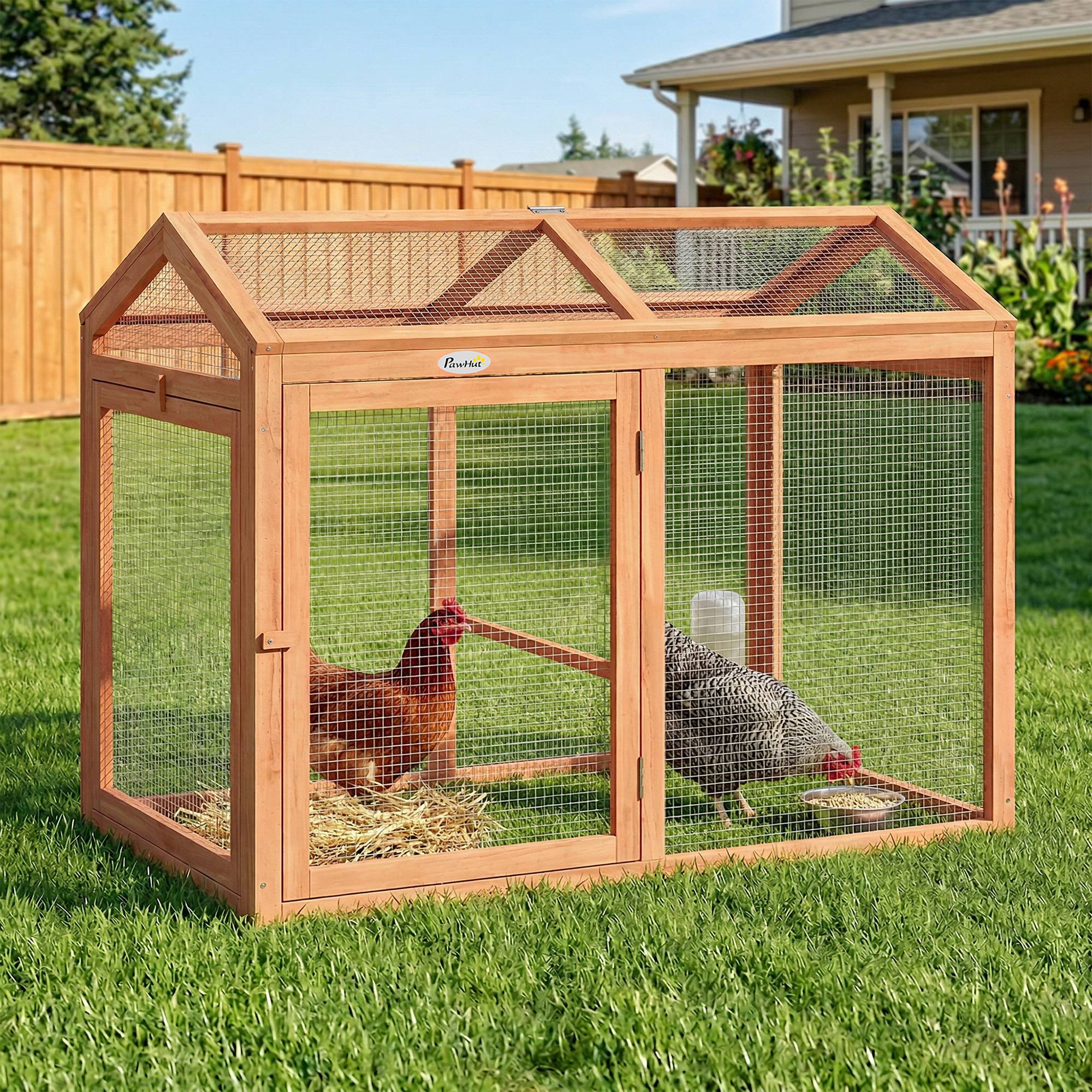 Sans Marque - Poulailler perchoir double porte bois/métal 2 poules 104x70,5x84 cm orange - Image 4