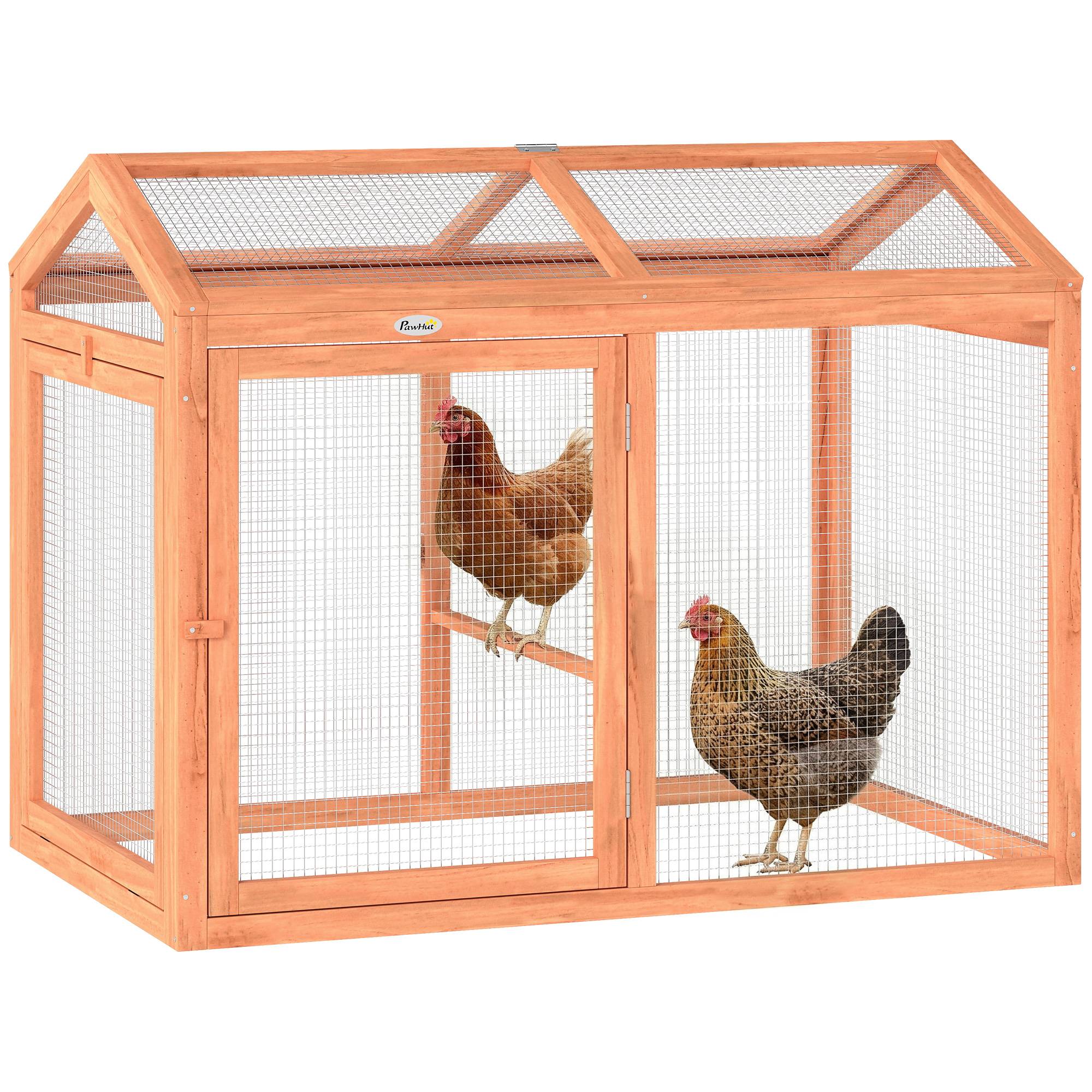 Sans Marque - Poulailler perchoir double porte bois/métal 2 poules 104x70,5x84 cm orange - Image 1