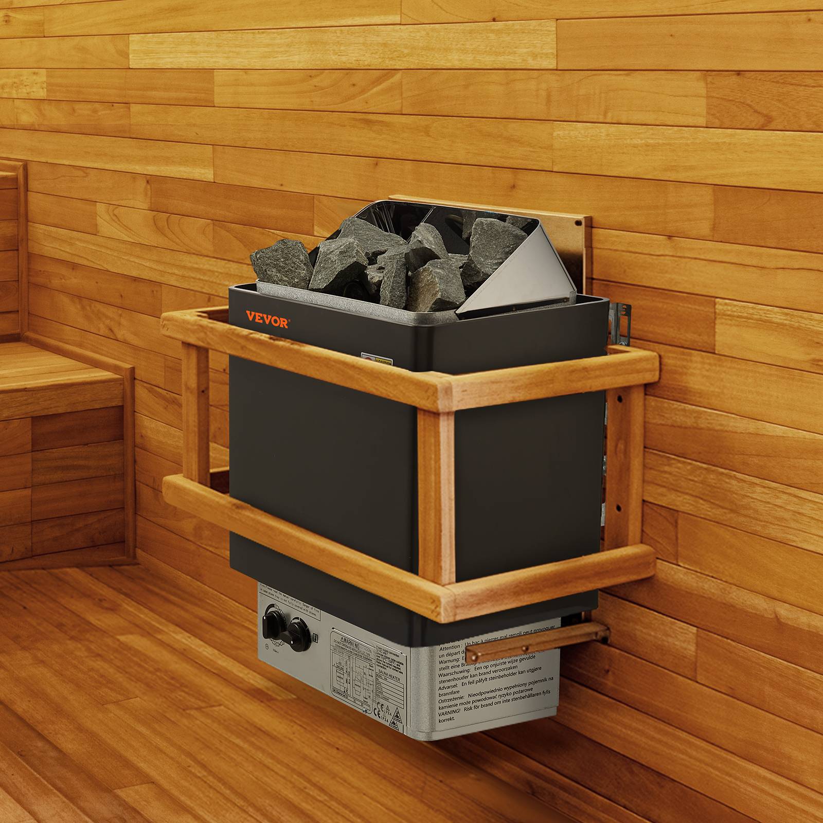 VEVOR Poêle de sauna électrique portable 8kW 400V 3N. Minuterie 3h, 110℃ max. Pour sauna 8-12m³, usage commercial, hôtel. - Image 8